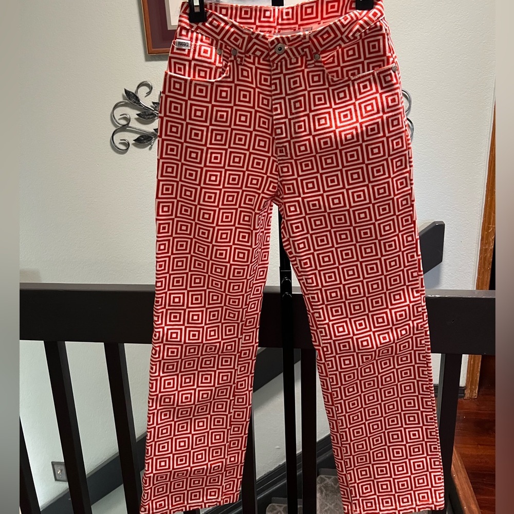 Red Geometric Wide-Leg Jeans - Brand Ragged #JT3